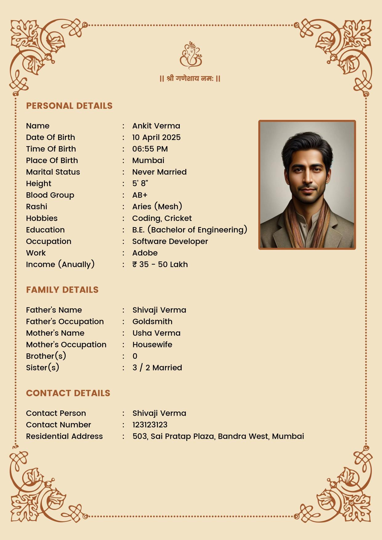 Boy marriage biodata template sample