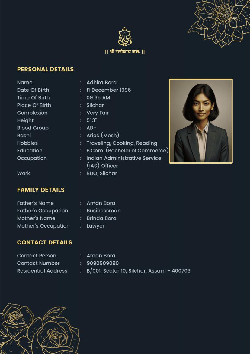 Hindu marriage biodata template sample
