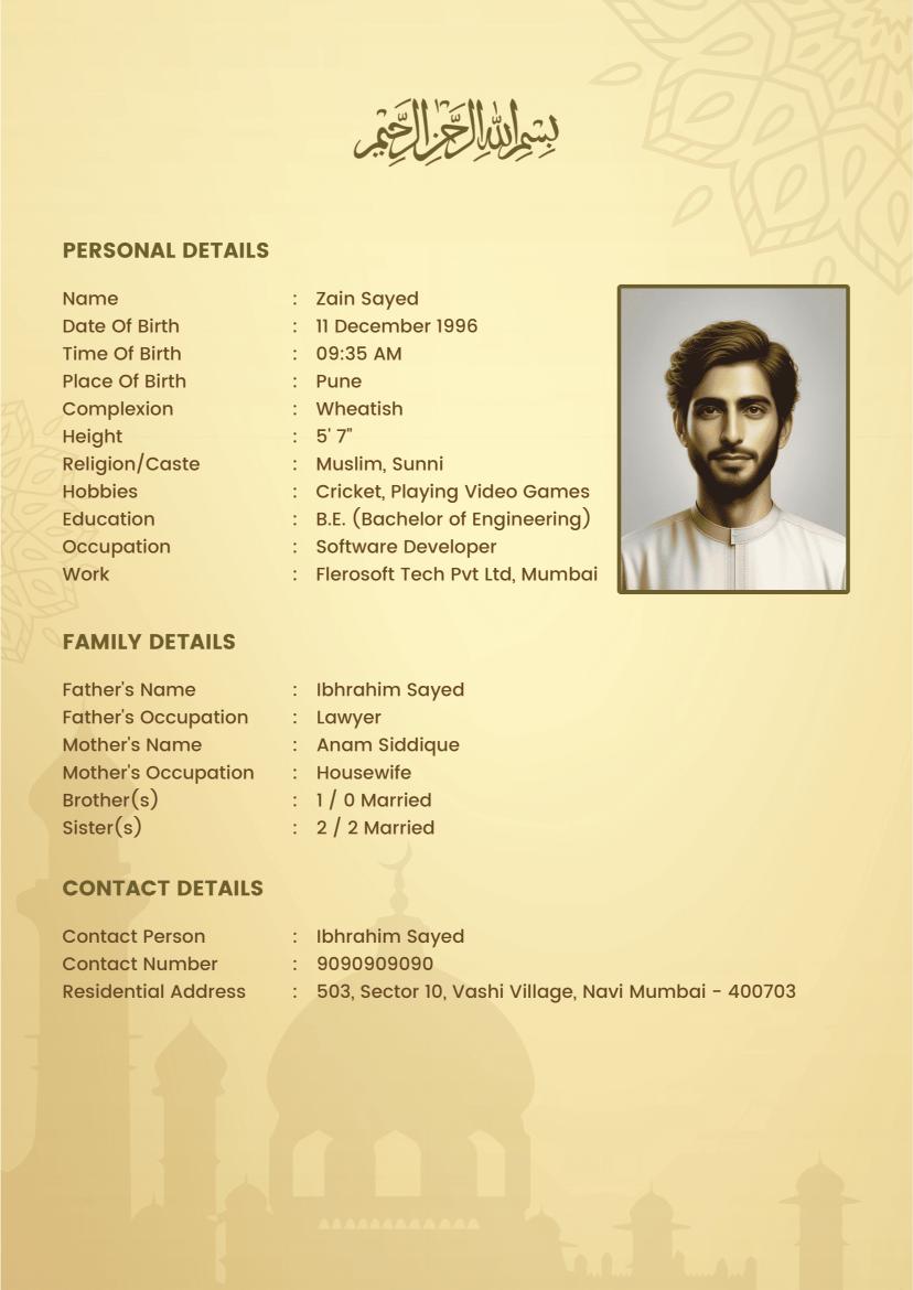 Muslim Boy marriage biodata template sample