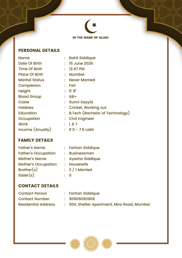 Brown gold biodata template 