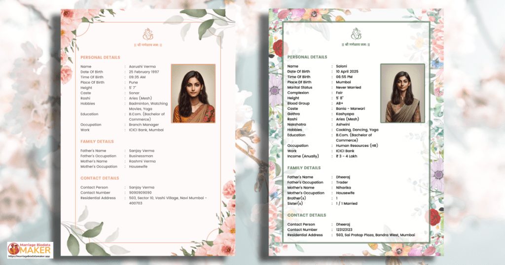Female biodata for marriage
