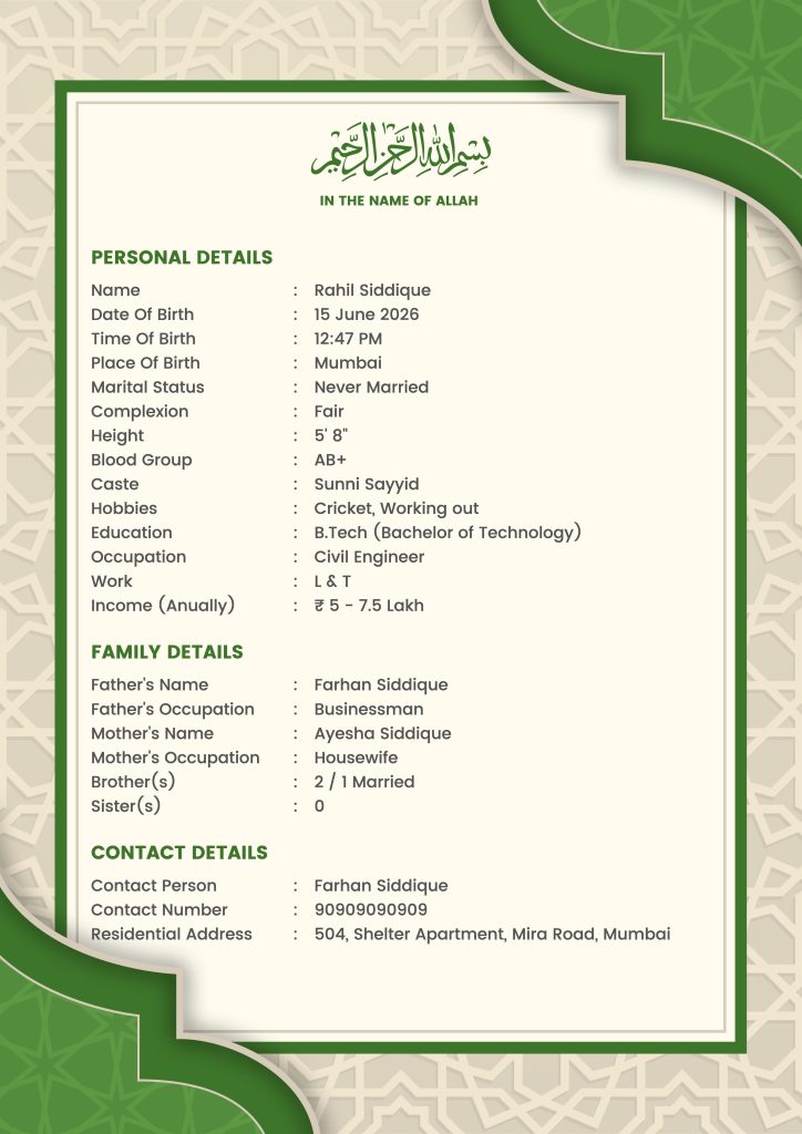 Green biodata template