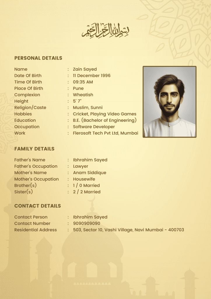 Groom Biodata Sample #2 – Traditional Format