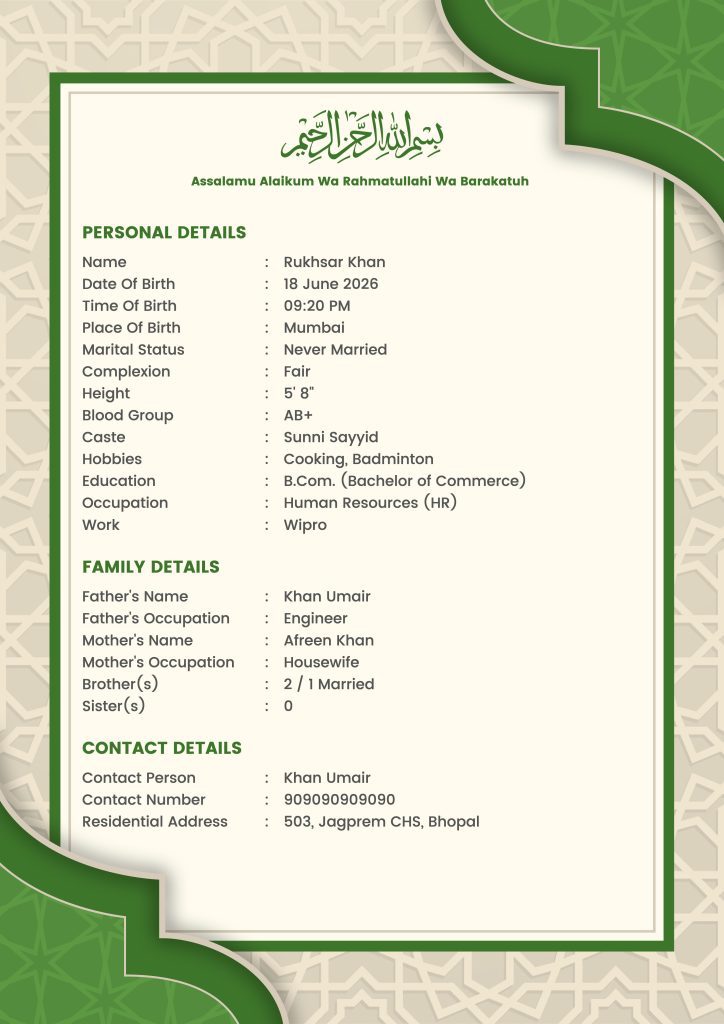 Muslim marriage biodata format